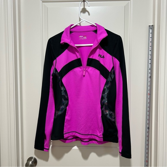 Fila Jackets & Blazers - Fila Black and Pink Athletic Quarter-Zip Top women’s size M. One pocket.
